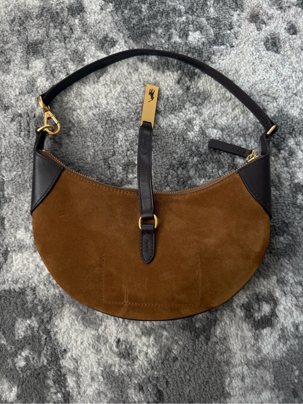 Ralph Lauren Chestnut Brown Suede Crescent Shoulder Bag with Dark Brown Trim - Picture 4 of 6